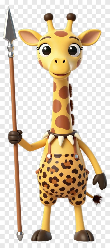 Cartoon Giraffe Warrior Holding Spear PNG