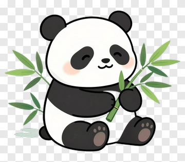 Cute Panda Holding Bamboo PNG