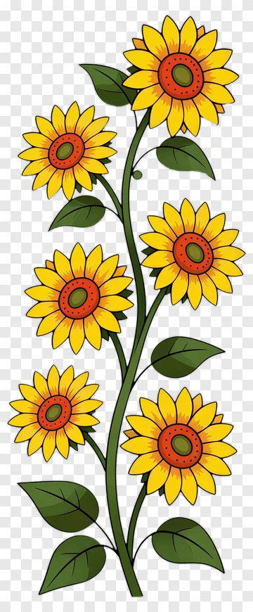 Sunflower With Green Leaves PNG