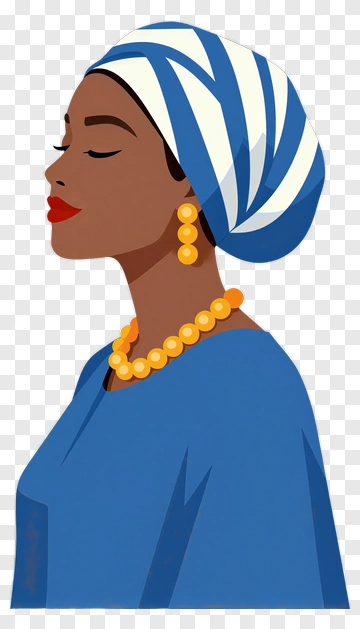 Woman In Blue And White Headwrap PNG