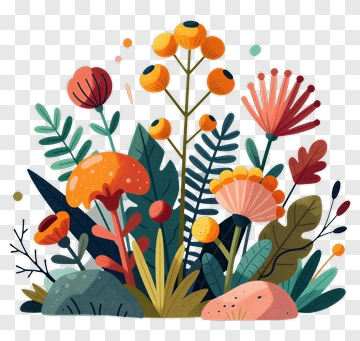 Vibrant Floral And Fungal Arrangement PNG