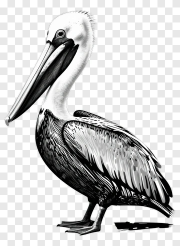 Pelican In Black And White Illustration PNG
