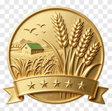 Golden Agricultural Medal With Wheat And Farmhouse PNG