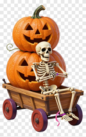 Skeleton Riding Wagon With Pumpkins PNG