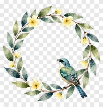 Blue Bird Among Yellow Flowers PNG