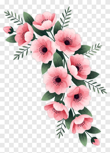 Pink Flowers Bouquet Design PNG