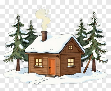Cozy Cabin In Winter Forest PNG