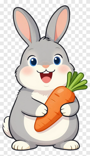 Cute Cartoon Rabbit Holding Carrot PNG