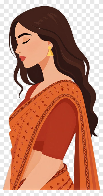 Woman In Orange Saree PNG