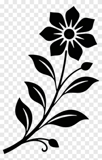 Black Flower With Stem And Leaves PNG
