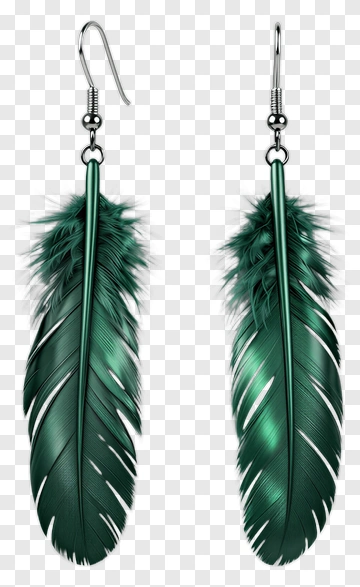 Green Feather Earrings With Silver Hooks PNG