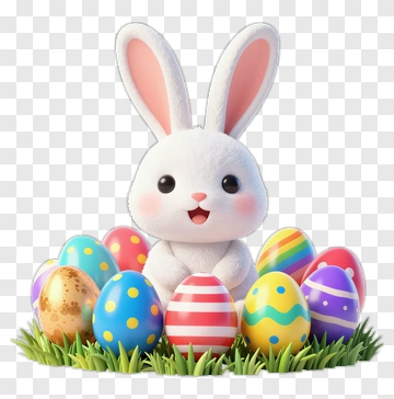 Cute Rabbit With Colorful Easter Eggs PNG