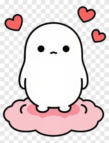 Cute Ghost On Pink Cloud PNG