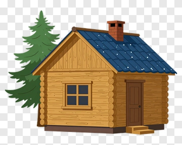 Cozy Log Cabin With Evergreen Tree PNG