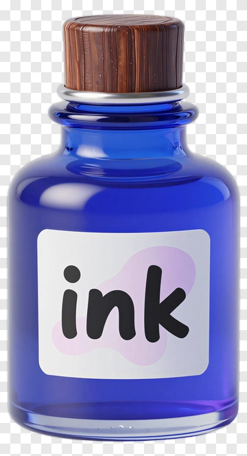 Blue Ink Bottle With Wooden Cap PNG
