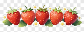 Row Of Strawberries With Flowers PNG