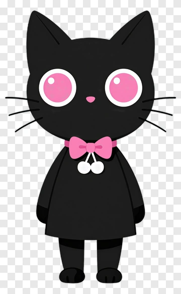 Cute Black Cat With Pink Bow PNG