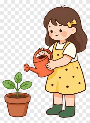 Girl Watering Plant PNG