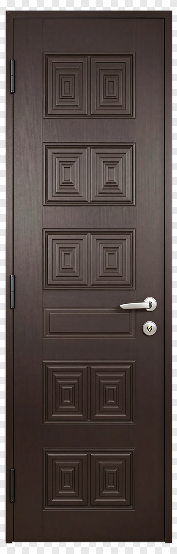 Brown Wooden Door With Panel Design PNG