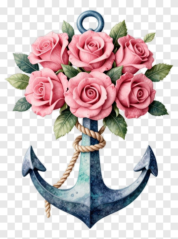 Anchor With Pink Roses PNG
