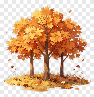 Autumn Tree With Falling Leaves PNG