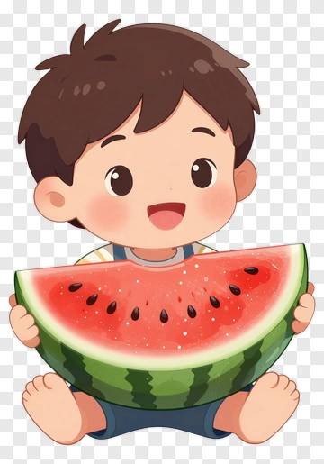 Child Holding Watermelon PNG