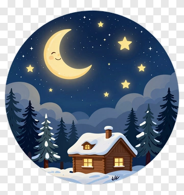Cozy Cabin Under The Moonlit Sky PNG