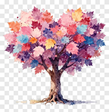 Colorful Tree With Falling Leaves PNG