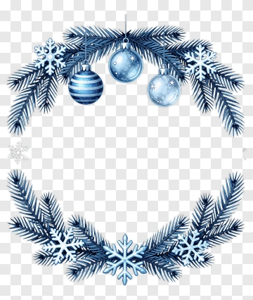 Blue Christmas Wreath With Snowflakes And Ornaments PNG