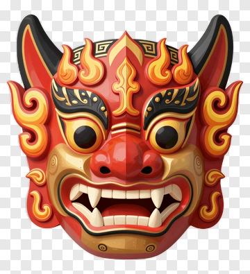 Chinese Demon Mask With Flame Design PNG