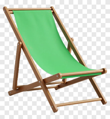 Green Beach Chair With Wooden Frame PNG