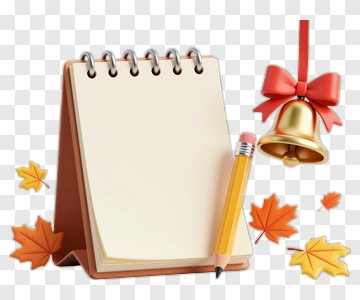 Notebook Pencil Bell With Fall Leaves PNG