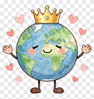 Cartoon Earth Wearing Crown PNG