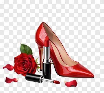Red High Heel With Lipstick And Rose PNG