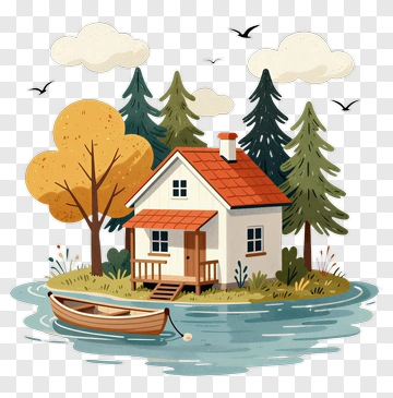 Cozy House On A Lake Island PNG