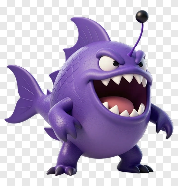 Purple Fish Monster With Sharp Teeth PNG