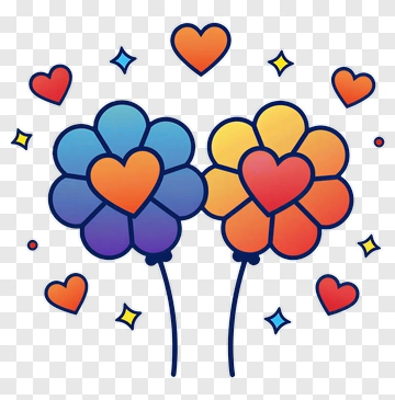 Colorful Flowers With Hearts PNG