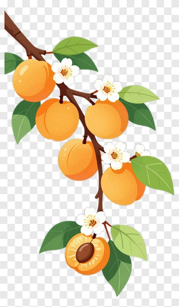 Apricot Branch With Flowers And Fruit PNG