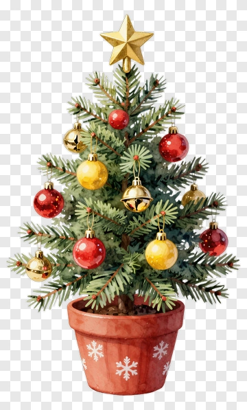 Decorated Christmas Tree In Pot PNG