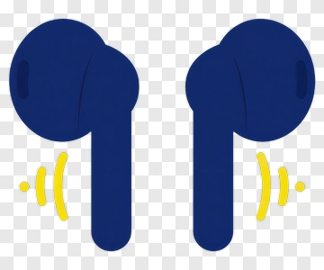 Blue Earbuds With Sound Waves PNG