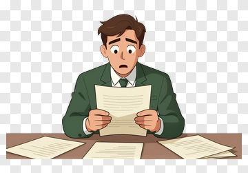 Man Reading Document With Shocked Expression PNG