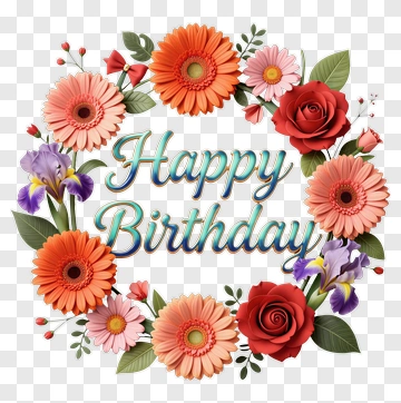 Happy Birthday Flower Wreath PNG