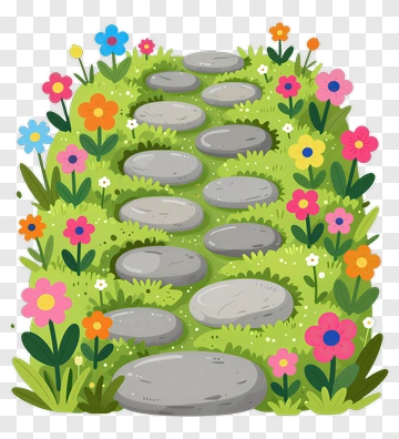 Stone Path Through Colorful Flowers PNG