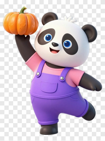 Happy Panda Holding Pumpkin PNG