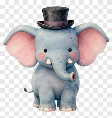 Cute Blue Elephant Wearing Top Hat PNG