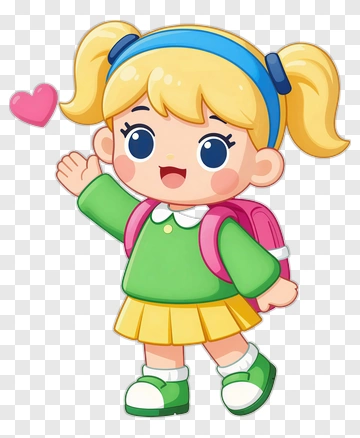 Happy Cartoon Girl Waving PNG