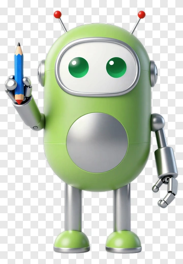 Friendly Green Robot Holding Pencil PNG