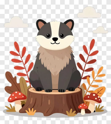Cute Badger Sitting On Tree Stump PNG