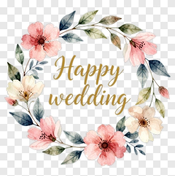 Happy Wedding Flower Wreath Design PNG