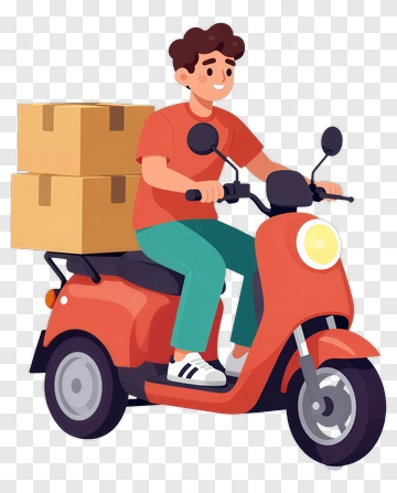 Delivery Person On Scooter With Packages PNG
